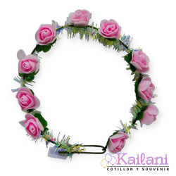 CORONA FLORES ROSA LED *10U