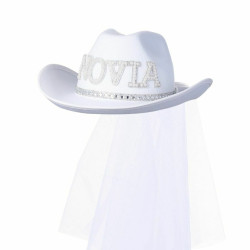 SOMBRERO COWBOY NOVIA CON VELO BLANCO *1U