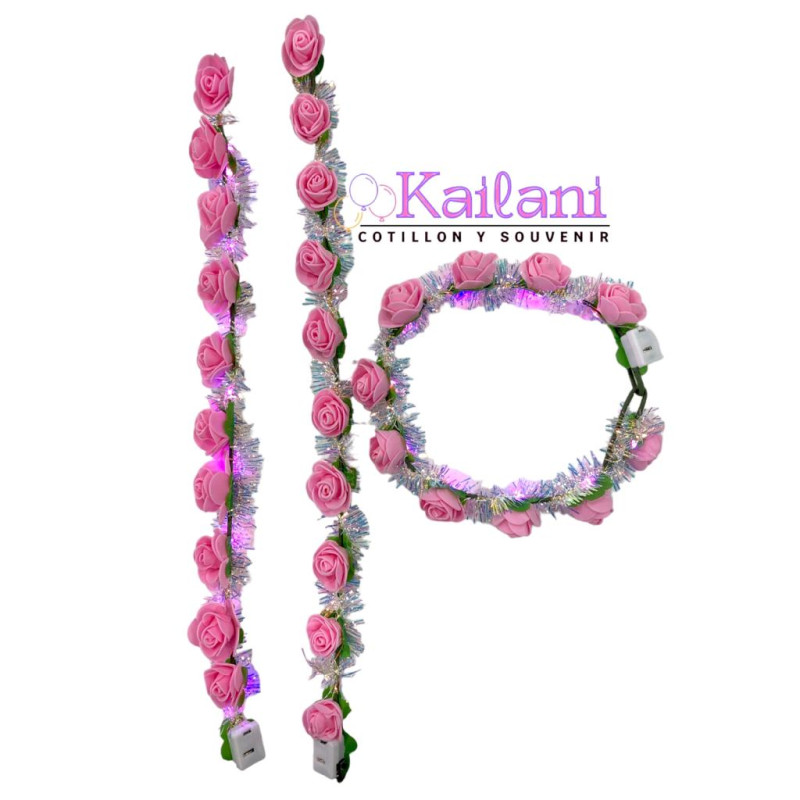 CORONITA FLORES ROSA LED *10U