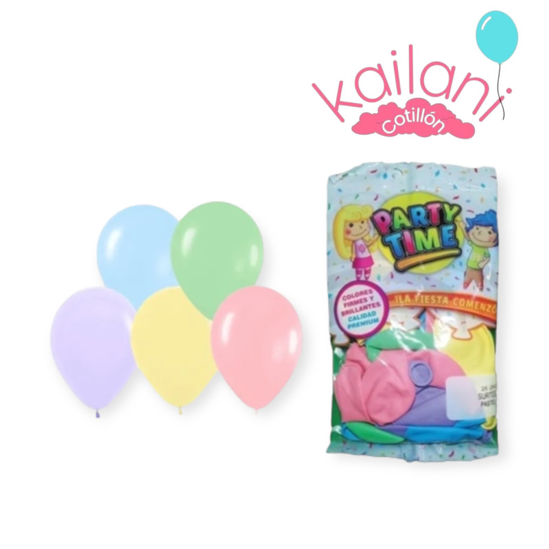 GLOBO PARTY TIME 9" PASTEL SURTIDO   *25U
