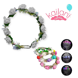 VINCHA CORONA FLORES BLANCO LUMINOSO *10U