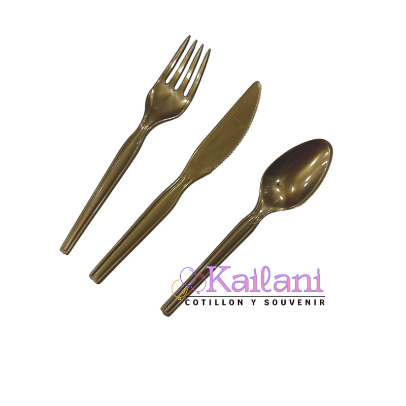 KIT CUBIERTOS DORADO DE PLASTICO *24U