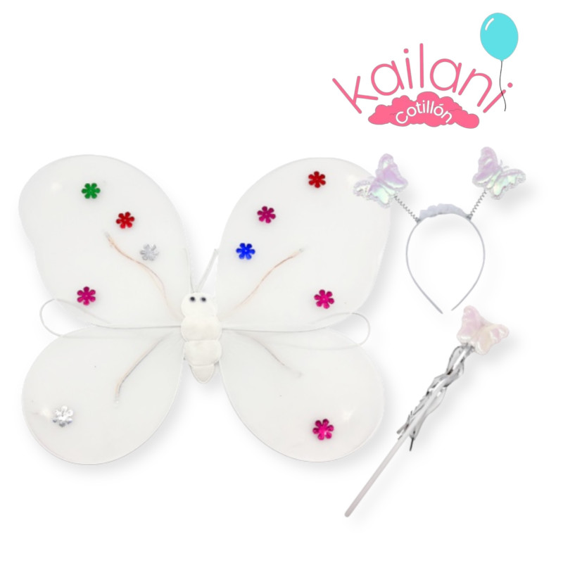 ALAS DE MARIPOSA CON VINCHA Y VARITA BLANCO *1U