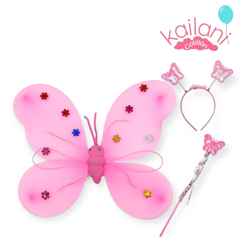 ALAS DE MARIPOSA CON VINCHA Y VARITA ROSA *1U