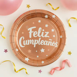 PLATOS CUMPLEAÑOS ROSA GOLD *10U