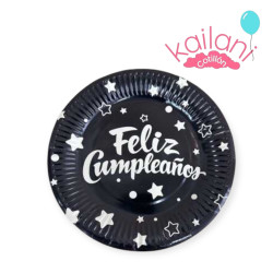 PLATOS CUMPLEAÑOS NEGRO *10U