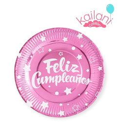 PLATOS CUMPLEAÑOS ROSA *10U