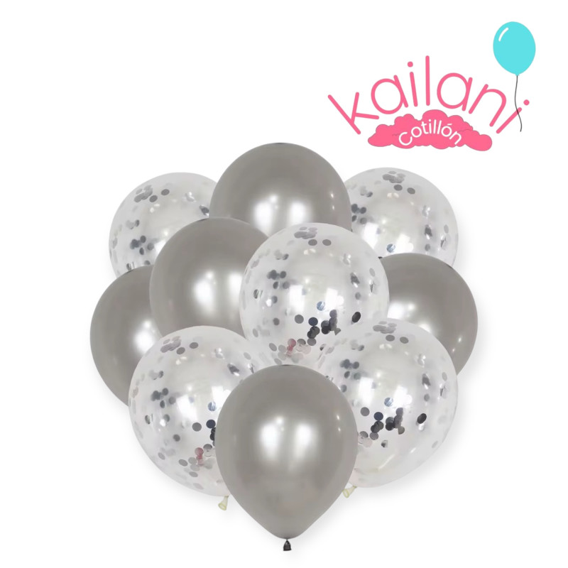 SET DE GLOBOS PLATEADO *10U