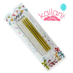 VELA 12CM BLANCO CON DORADO *6U