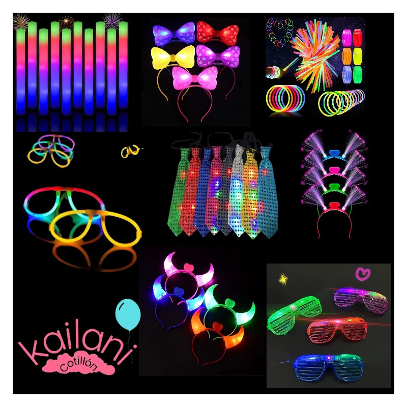 COMBO COTILLON LUMINOSO 100 PERSONAS 216 PRODUCTOS