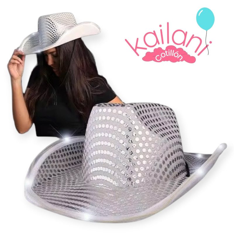 SOMBRERO COWBOY LED PLATEADO *1U