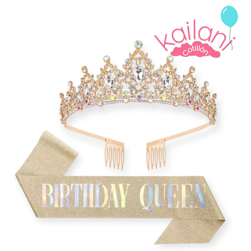 SET VINCHA Y BANDA BIRTHDAY QUEEN *1U