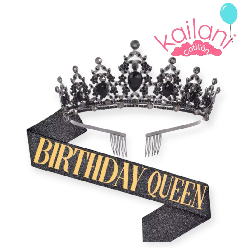 SET VINCHA Y BANDA BIRTHDAY QUEEN *1U