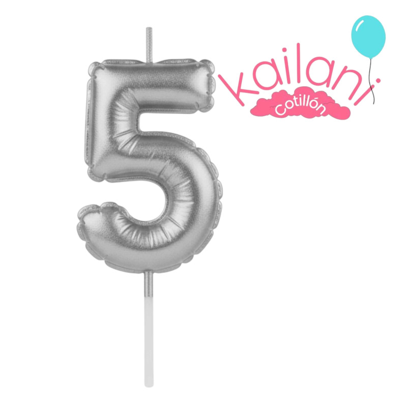 VELA NUMERAL PLATEADO NUMERO 5 *1U