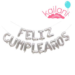 GLOBO FRASE FELIZ CUMPLEAÑOS PLATEADO METALIZADO *1U