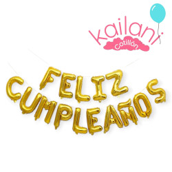 GLOBO FRASE FELIZ CUMPLEAÑOS DORADO METALIZADO *1U