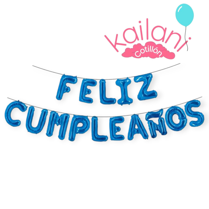 GLOBO FRASE FELIZ CUMPLEAÑOS AZUL METALIZADO *1U
