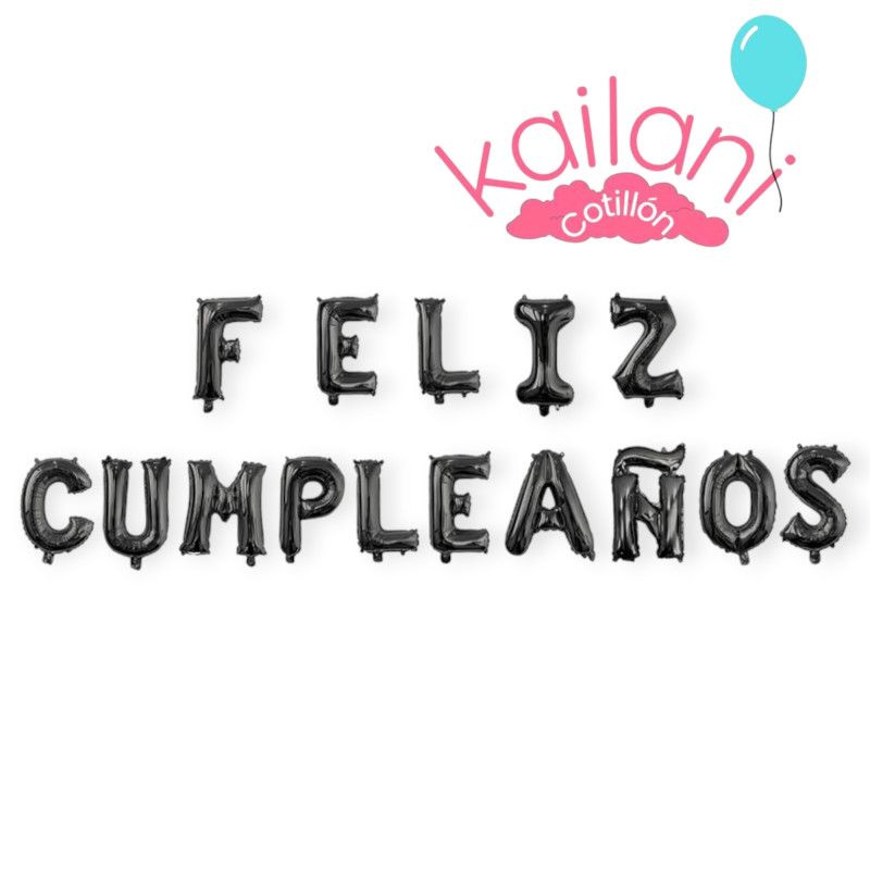 GLOBO FRASE FELIZ CUMPLEAÑOS NEGRO METALIZADO *1U