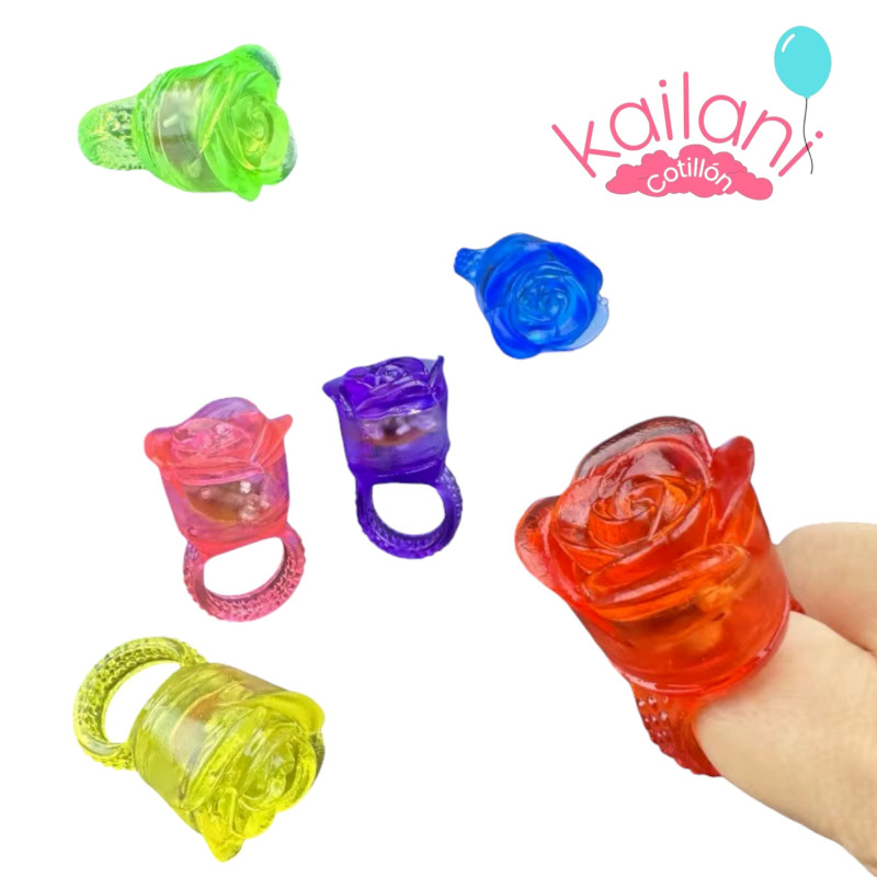 ANILLO SILOCONA LED FLOR ROSA *12U