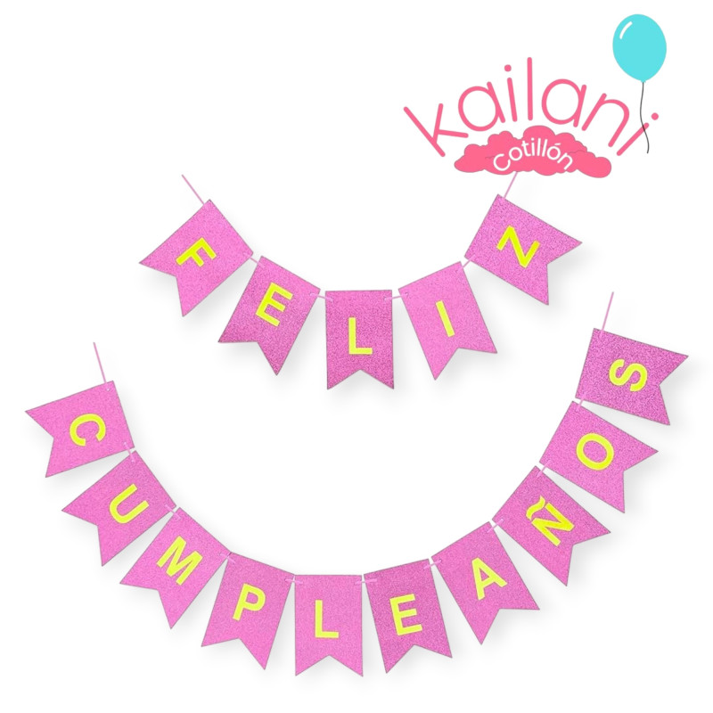 BANDERIN FELIZ CUMPLEAÑOS ROSA *1U
