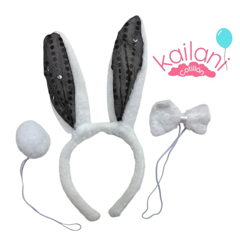 SET CONEJO PELUCHE + LENTEJUELA NEGRO *1U