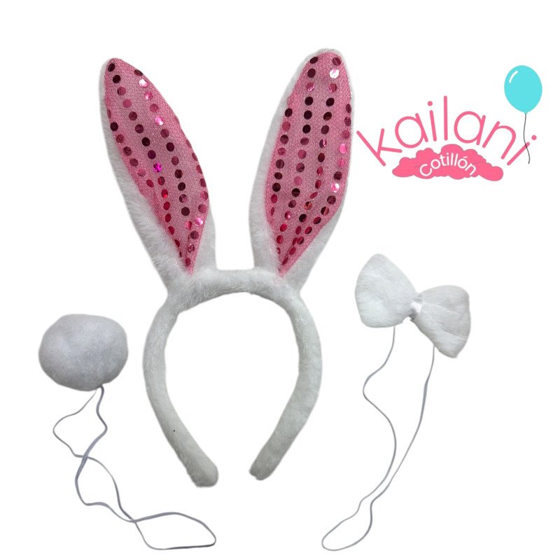 SET CONEJO PELUCHE + LENTEJUELA ROSA *1U