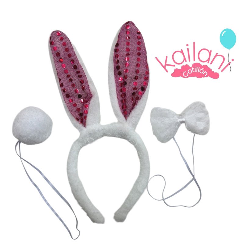 SET CONEJO PELUCHE + LENTEJUELA FUCSIA *1U
