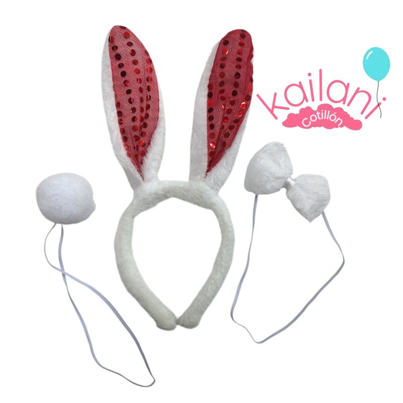 SET CONEJO PELUCHE + LENTEJUELA ROJO *1U