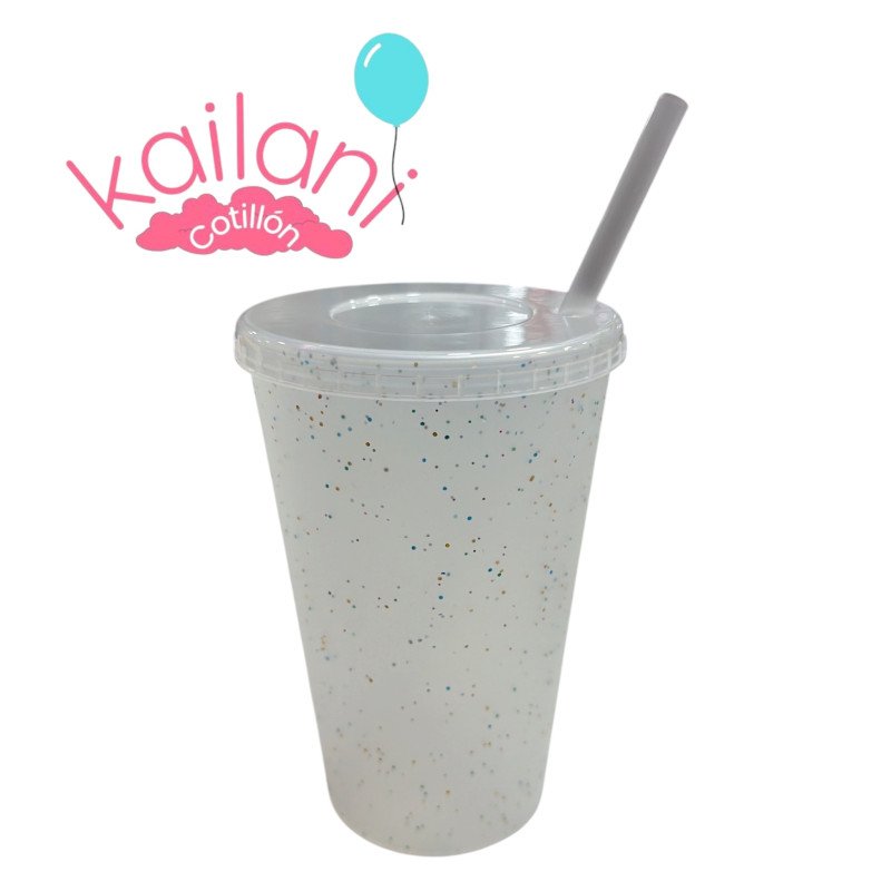 VASO TRANSPARENTE CON GLITER *20U