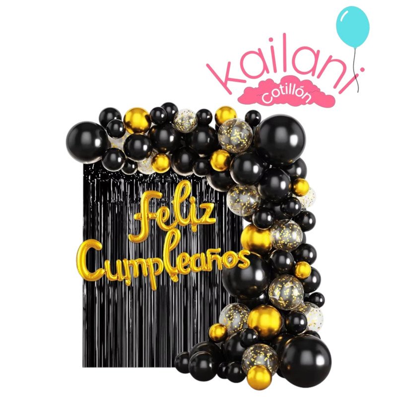 SET DE GLOBOS NEGRO Y DORADO *1U
