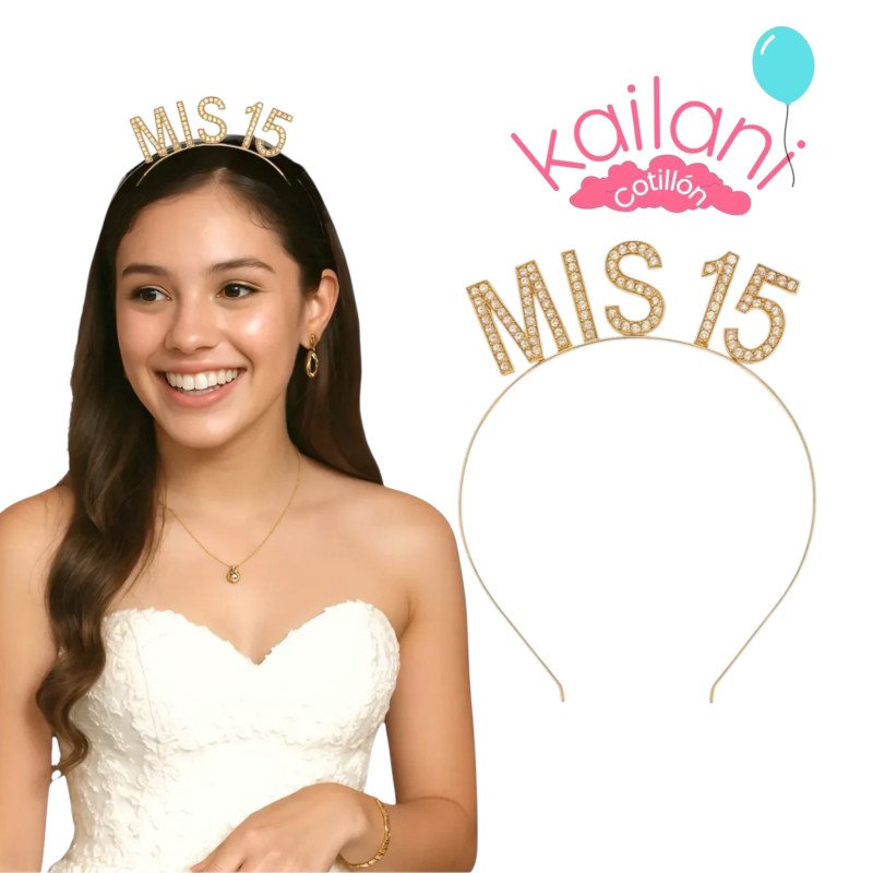 VINCHA CON STRASS MIS 15 DORADO *1U